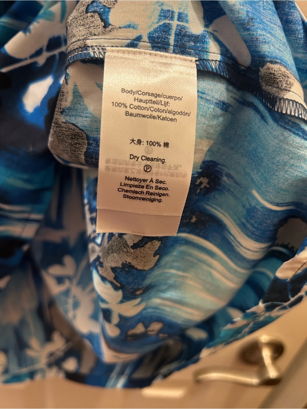 DKNY Blue and White Floral Midi Shirt Dress with Tie Waist - Picture 5 of 7